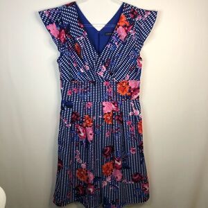 Chris McLaughlin Blue Floral Ruffle V Neck Dress